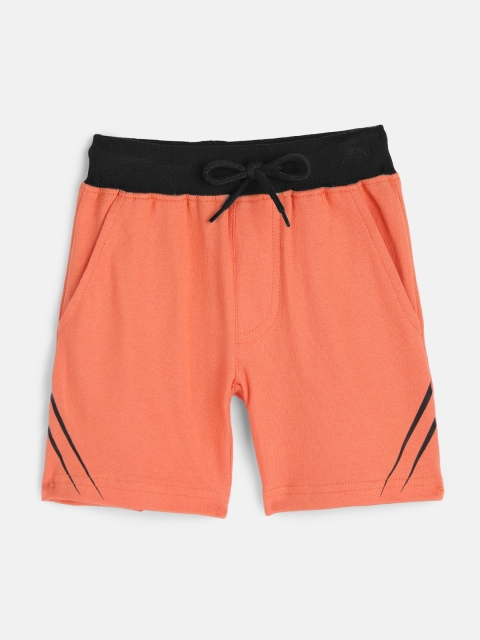 

HERE&NOW Boys Orange Striped Pure Cotton Regular Shorts