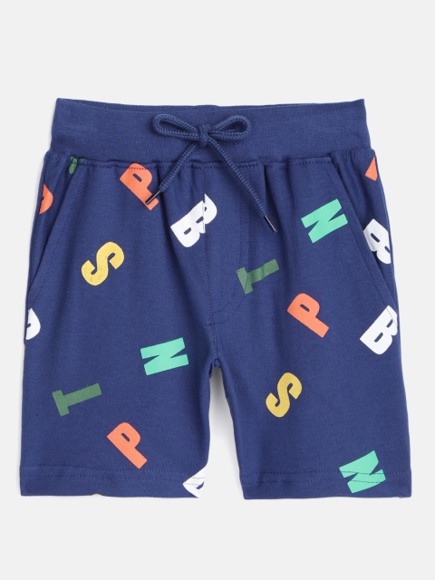 

HERE&NOW Boys Navy Blue Typography Printed Pure Cotton Shorts