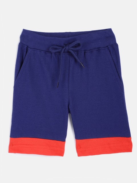 

HERE&NOW Boys Navy Blue & Orange Pure Cotton Colourblocked Regular Shorts