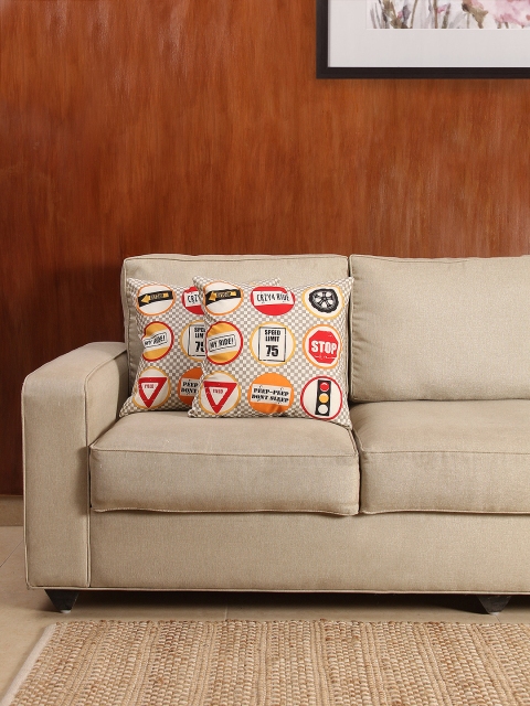 

House This Red & Grey Set of 2 Printed 16"x16" Square Cushion Covers
