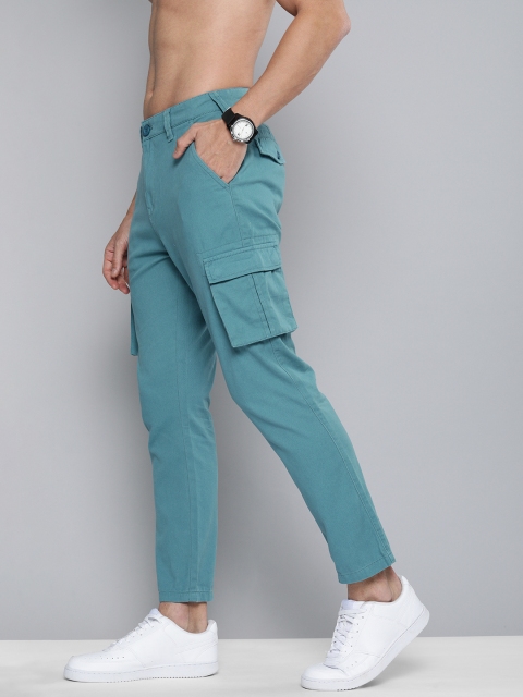 

HERE&NOW Men Teal Blue Solid Cargo Trousers
