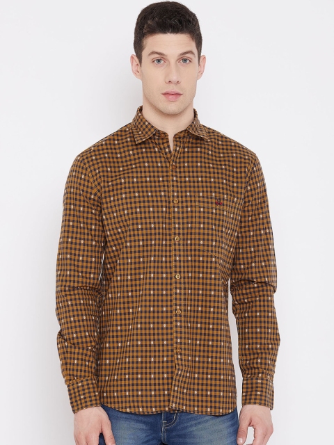 

Crimsoune Club Men Mustard Brown Slim Fit Grid Tattersall Checks Checked Casual Shirt