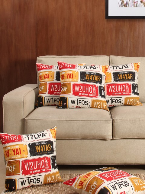 

House This Multicoloured Set of 5 Printed 16"x16" Square Cushion Covers, Multi