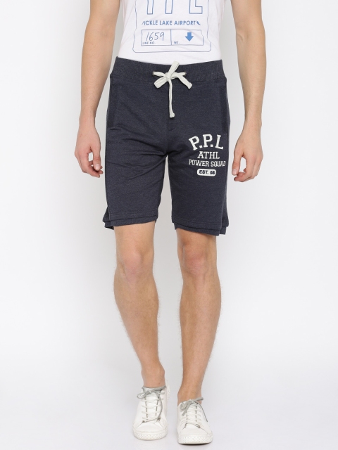 

People Men Navy Melange Solid Regular Fit Shorts, Navy blue