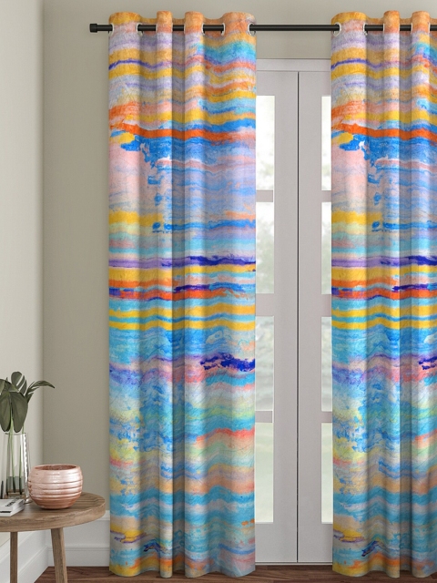 

ROMEE Blue & Yellow Room Darkening Single Door Curtain