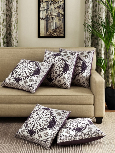 

ROMEE Purple & White Set of 5 Floral Square Cushion Covers
