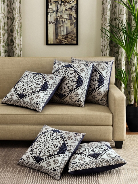 

ROMEE Blue & White Set of 5 Ethnic Motifs Square Cushion Covers