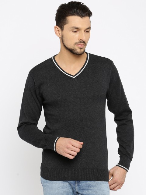 

People Men Charcoal Grey Solid Sweater