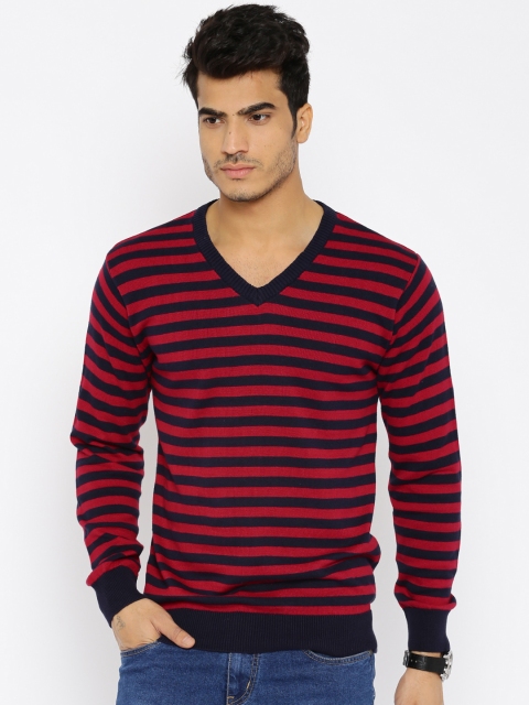 

People Men Navy & Red Striped Sweater, Navy blue