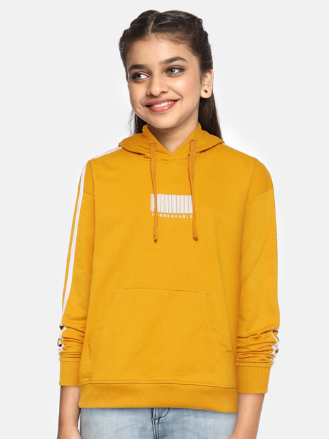

UTH by Roadster Girls Mustard Yellow Solid Hooded Sweatshirt