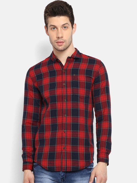 

V2 Value & Variety Men Red & Navy Blue Tartan Checked Casual Shirt