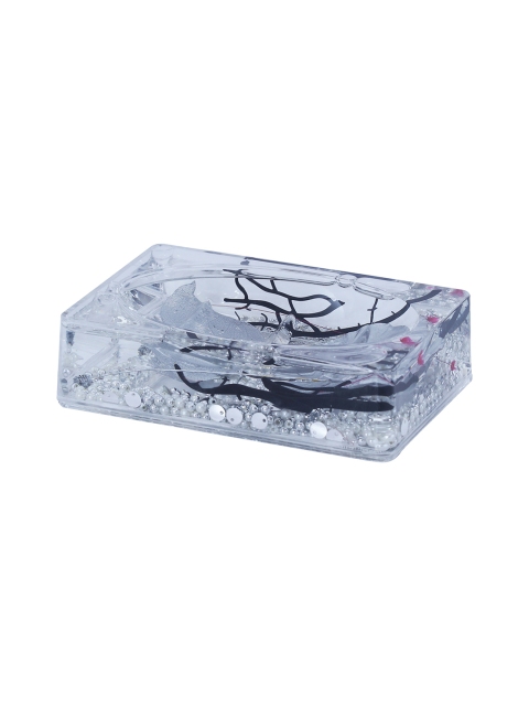 

OBSESSIONS Silver-Colored & Black Floral Agua Acrylic Soap Dish