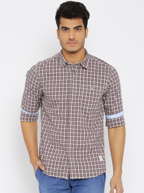 

People Men Brown & Beige Regular Fit Checked Casual Shirt