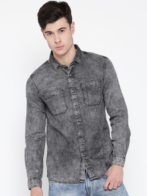 

People Men Charcoal Grey Regular Fit Faded Casual Shirt