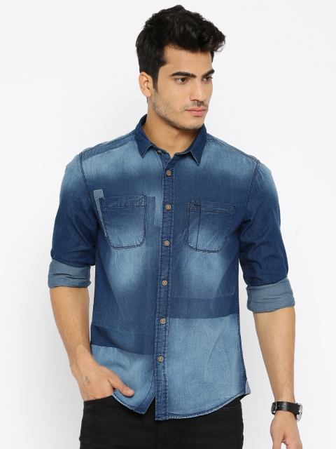

People Men Blue Regular Fit Faded Casual Shirt