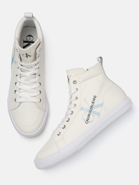 

Calvin Klein Men Off-White Vulcanized Mid-Top Sneakers
