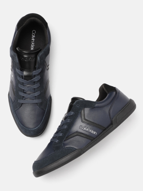 

Calvin Klein Men Navy Blue Solid Leather Sneakers