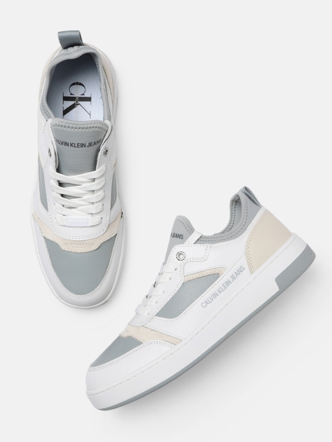 

Calvin Klein Men White & Grey Solid Leather Regular Sneakers