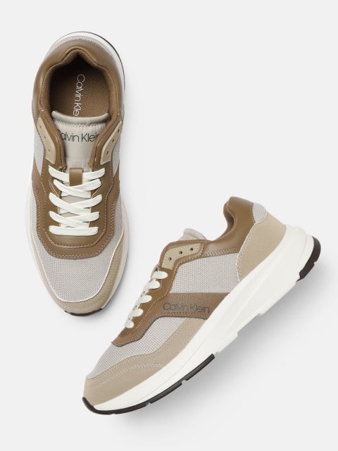 

Calvin Klein Men Brown & Grey Solid Regular Sneakers