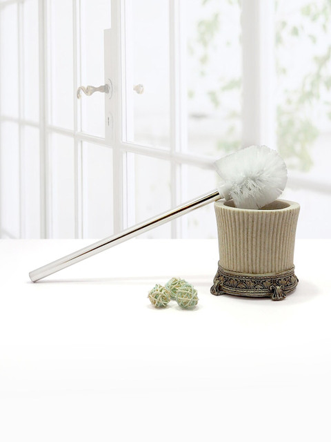 

OBSESSIONS Cream-Toned & Gold-Toned Textured Polyresin Spaze Toilet Brush With Holder