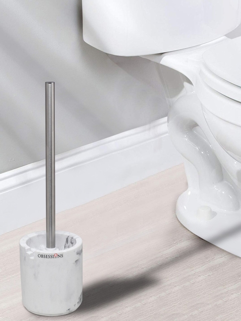 

OBSESSIONS White & Grey Textured Polyresin Alvina Toilet Brush With Holder