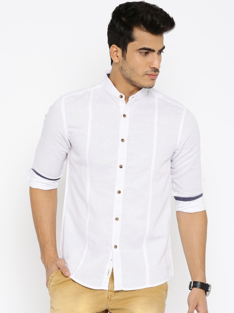 

People Men White Slim Fit Solid Casual Shirt