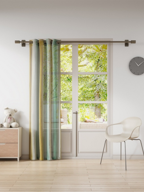 

DDecor Turquoise Blue & Yellow Striped Sheer Long Door Curtain