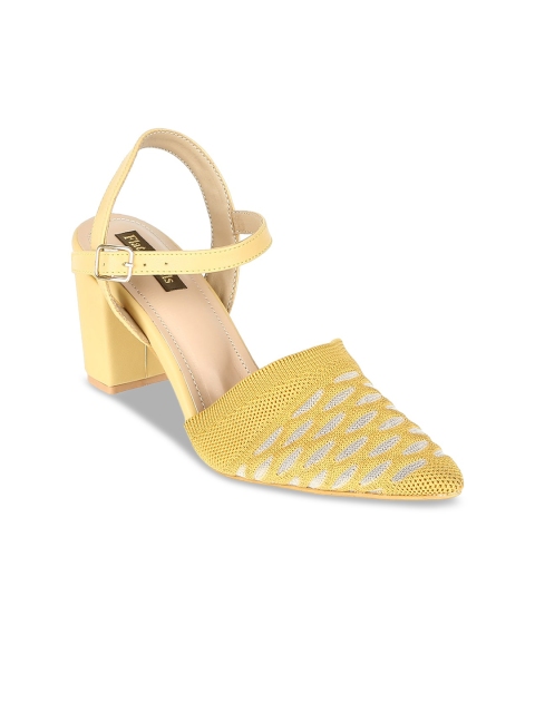 

Flat n Heels Yellow Woven Design Block Pumps
