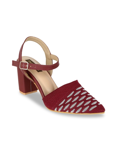 

Flat n Heels Maroon Woven Design Block Heels