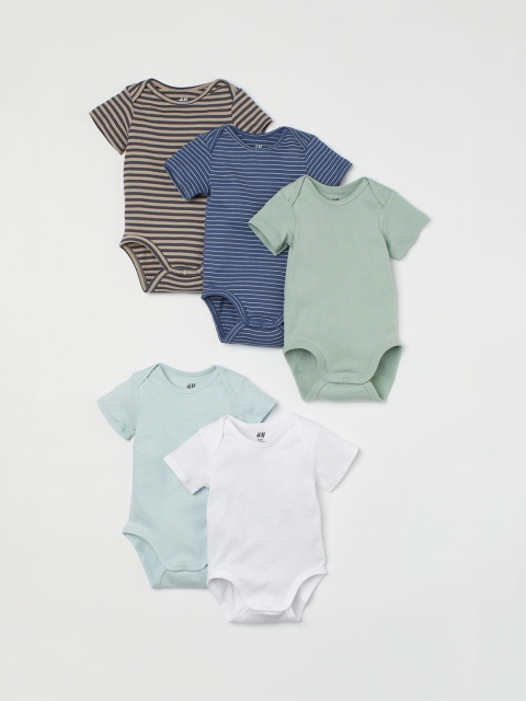 

H&M Pack of 5 Girls Short-sleeved Cotton Bodysuits, Multi