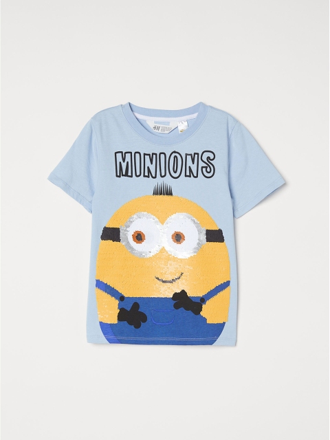 

H&M Boys Blue Minions Reversible Sequin Cotton T-shirt