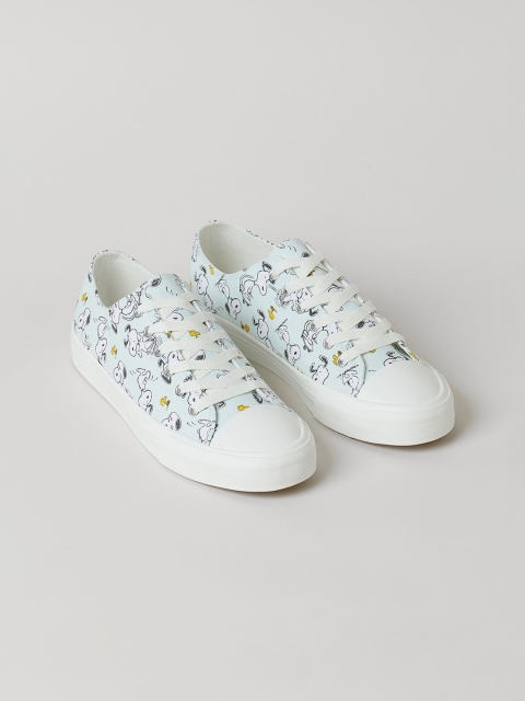 

H&M Men Turquoise Blue Peanuts Printed Trainers
