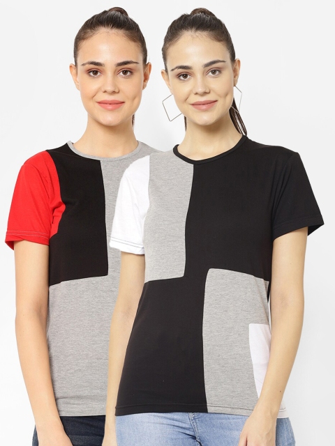 

VIMAL JONNEY Women Pack Of 2 Colourblocked T-shirts, Grey