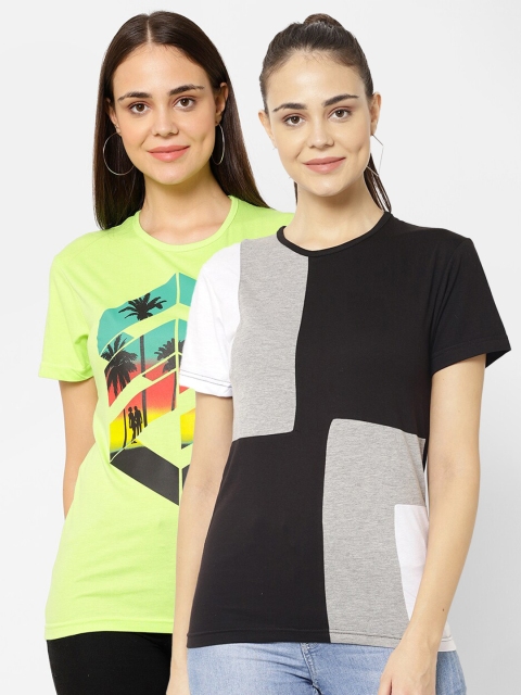 

VIMAL JONNEY Women Pack Of 2 T-shirts, Black