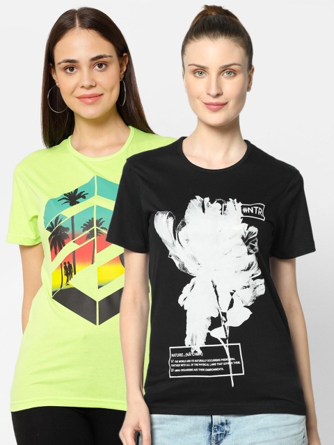 

VIMAL JONNEY Women Pack Of 2 Black & Green Printed T-shirt