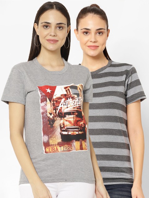 

VIMAL JONNEY Women Grey Set Of 2 Printed T-shirt