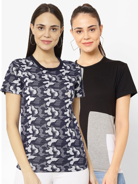 

VIMAL JONNEY Women Pack Of 2 Navy Blue & Grey Printed T-shirts