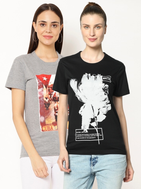 

VIMAL JONNEY Women Pack Of 2 Printed T-shirt, Black