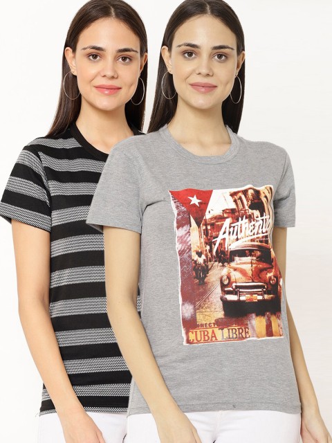 

VIMAL JONNEY Women Pack Of 2 T-shirts, Grey