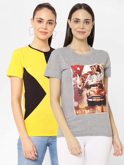 

VIMAL JONNEY Women Pack Of 2 Yellow & Grey T-shirts