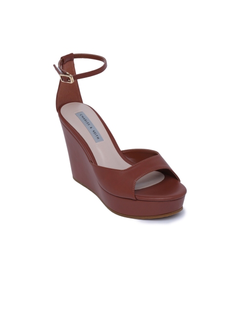 

CHARLES & KEITH Women Brown Solid Wedge Sandals with Ankle Loop