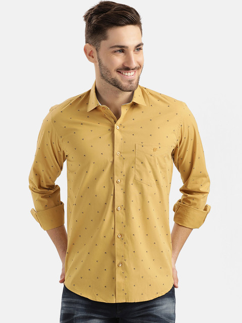 

V2 Value & Variety Men Mustard Yellow Slim Fit Printed Casual Shirt