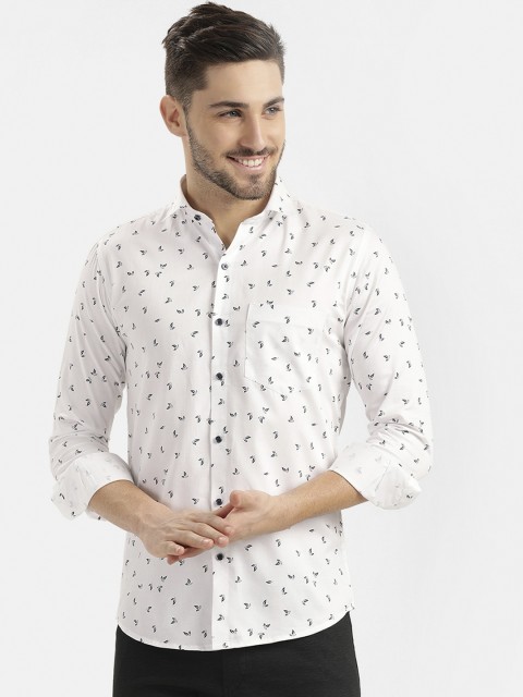 

V2 Value & Variety Men White & Navy Blue Slim Fit Printed Casual Shirt