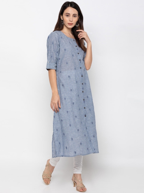 

ZOLA Women Blue Striped Straight Kurta