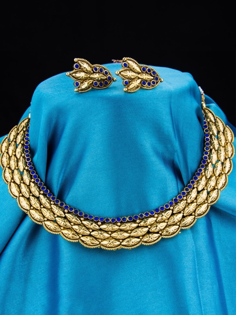 

Alankruthi Gold-Plated Blue Stone-Studded Temple Jewellery Set