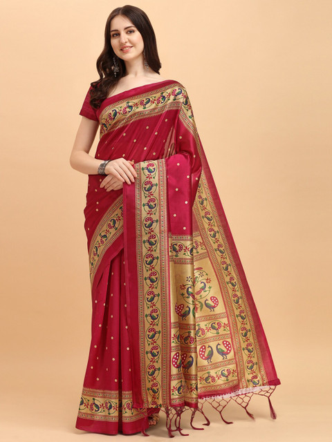 

KALINI Maroon & Beige Ethnic Motifs Printed Art Silk Saree