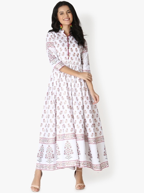 

OM SAI LATEST CREATION Women White Floral Printed Anarkali Kurta