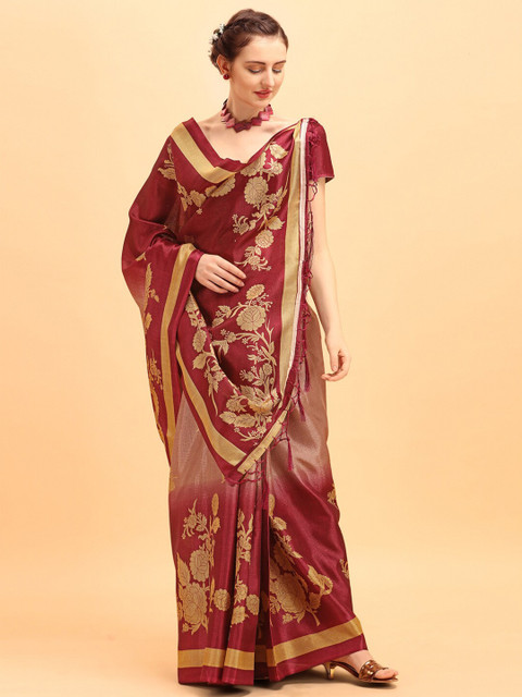 

KALINI Women Maroon Printed Silk Blend Saree