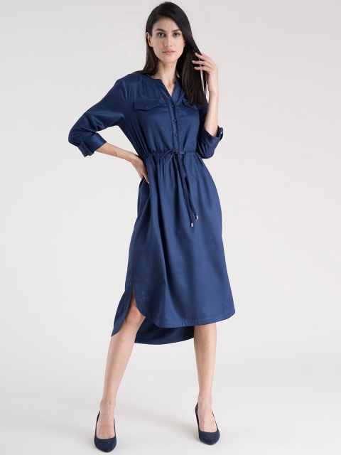 

FableStreet Navy Blue Shirt High Low Midi Dress