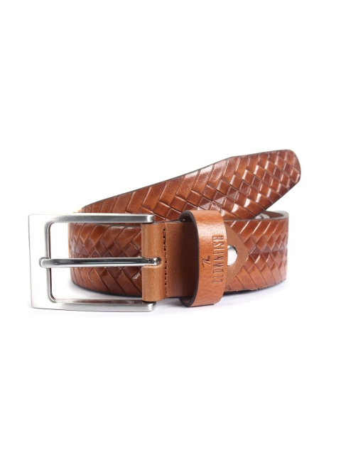 

THE CLOWNFISH Men Brown Checked Leather Belt